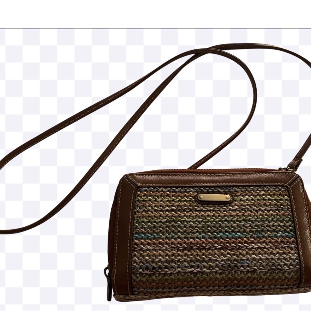 White Stag Multicolor Woven Crossbody with Brown Trim